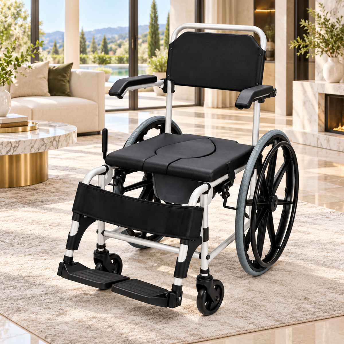Commode Wheelchair Standard Size Aluminum