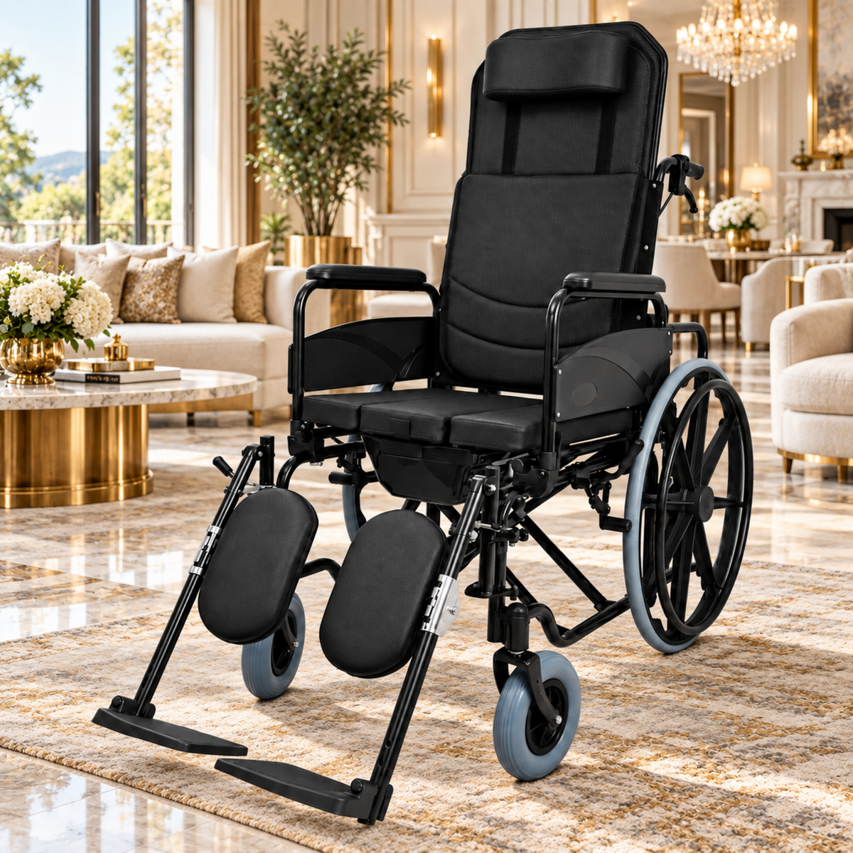 Commode Wheelchair Reclining High Backrest