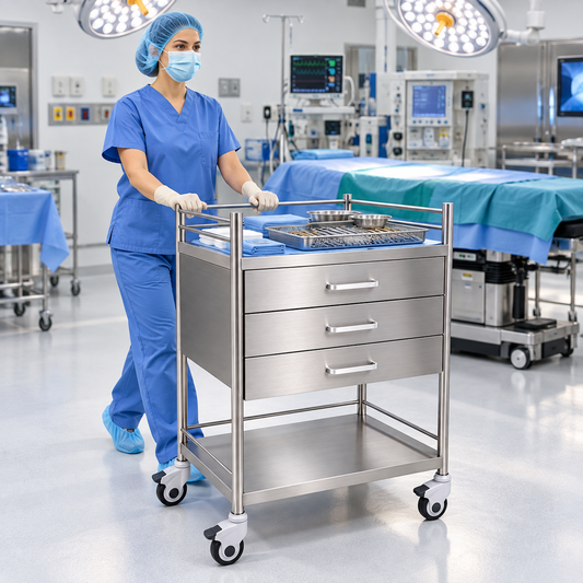 Trolley Stainless Steel with 3 Drawers